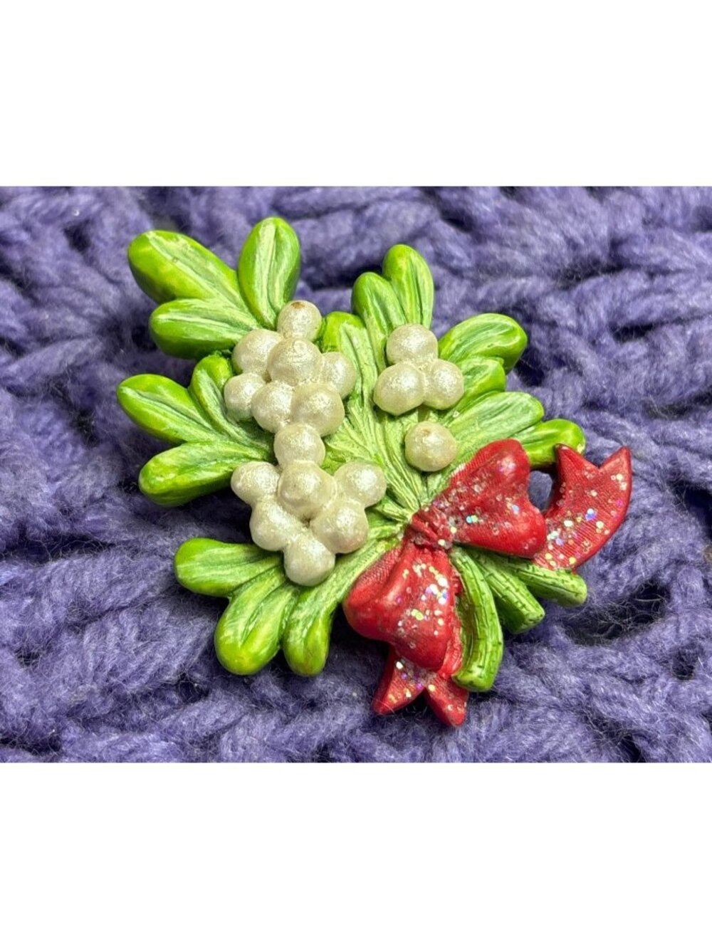 Vintage Christmas Holly Berry Brooch Resin 2 1/4"
